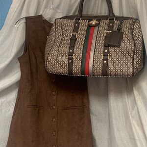 Designer-Inspired Black, Brown & Green Striped Satchel Bag
